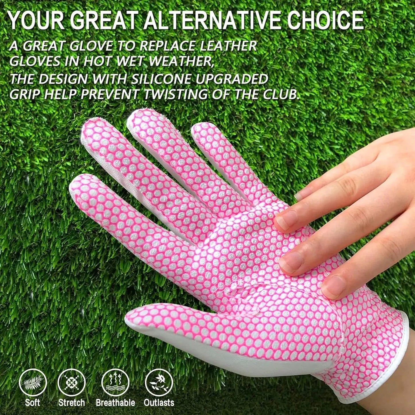 Golf Gloves Women's Left Hand Non-Slip Breathable Value 3 Pack,Ladies Glove For Right-Handed Golfer All Weather Grip Weathersof